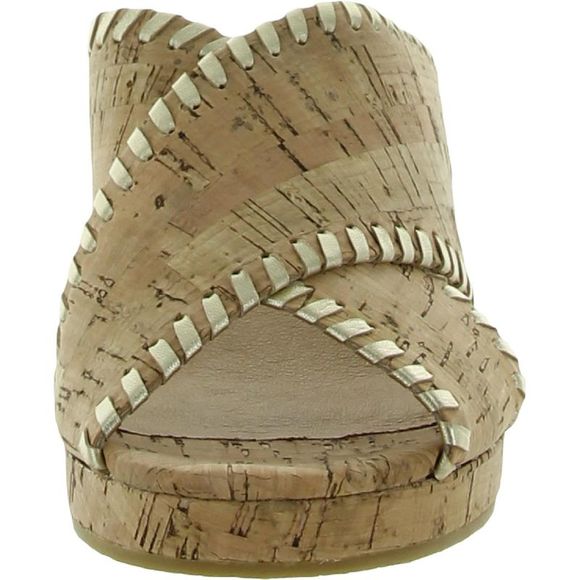 Jack Rogers Womens Sloane Beige Leather Slides Flat Sandals Shoes Used - Picture 4 of 6